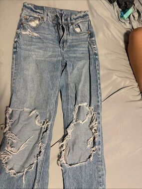American Eagle Outfitters Light Blue Straight Leg Distressed Jeans